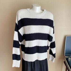 A New Day Large Black White Chunky Knit Long Sleeve Striped Sweater Loose Fit